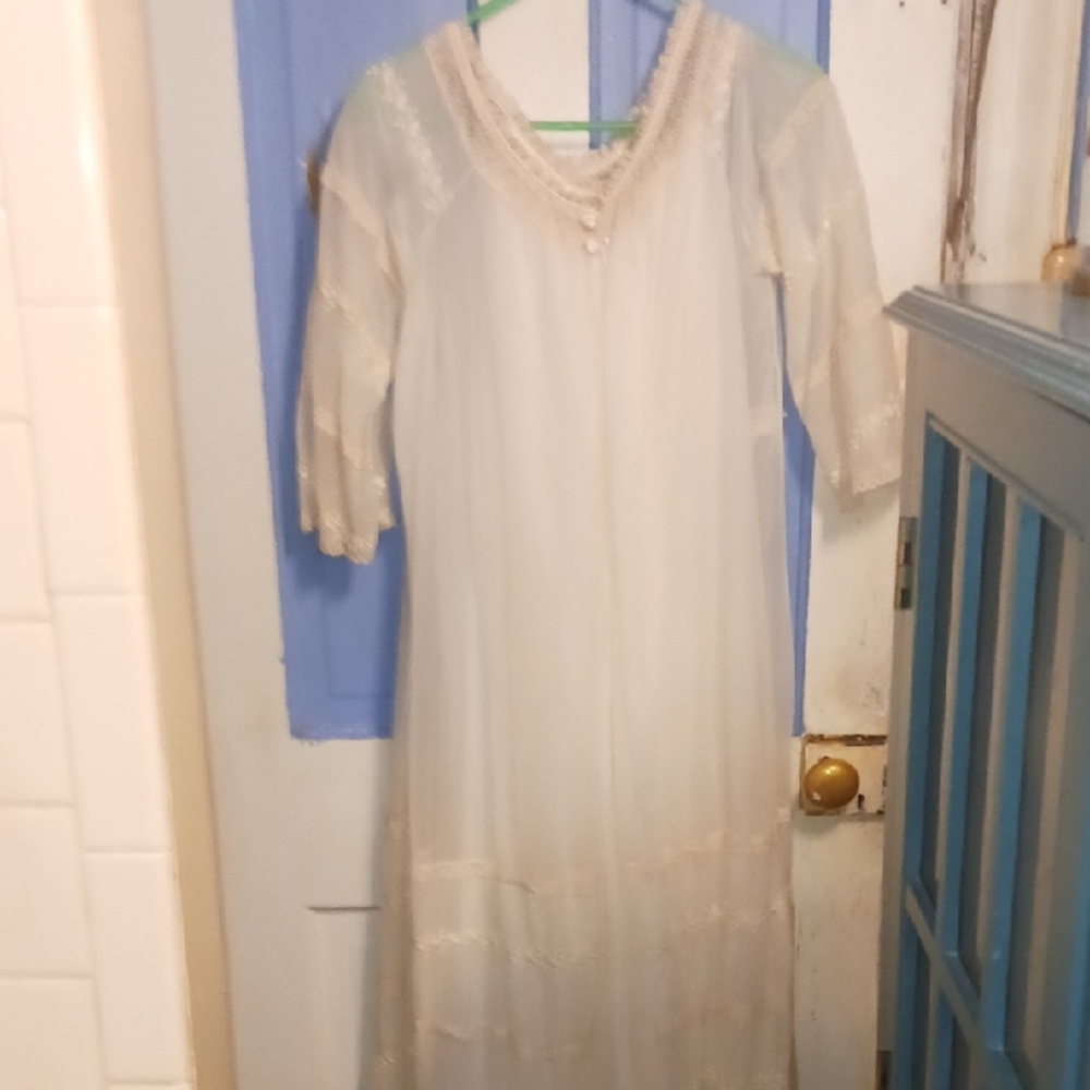 Vintage 1950s Sheer White Wedding Honeymoon Dress 2 Piece Lace Dress